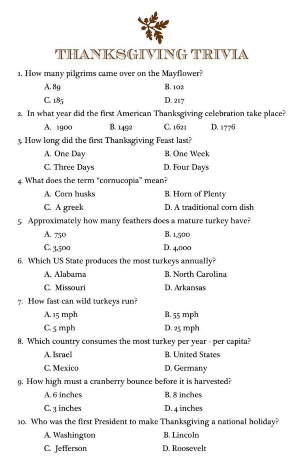 4 Best Printable Trivia Questions And Answers Printablee