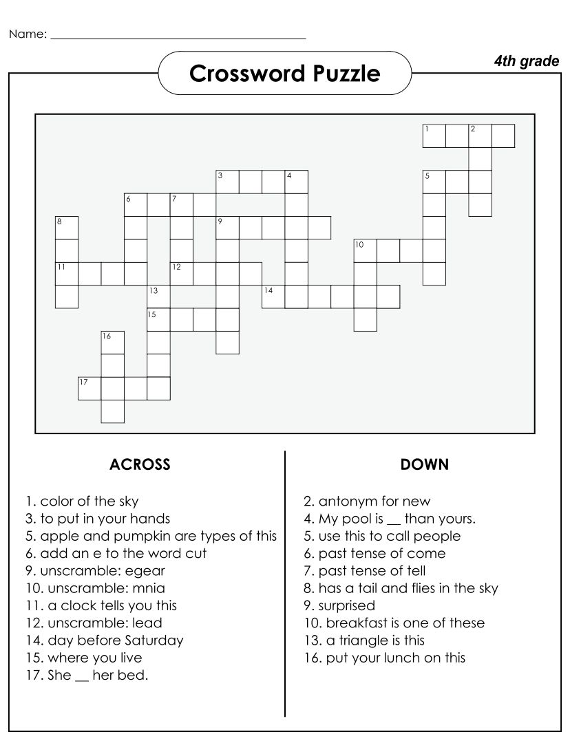 Free Printable Crossword Puzzles For 4th Graders FREE PRINTABLE TEMPLATES