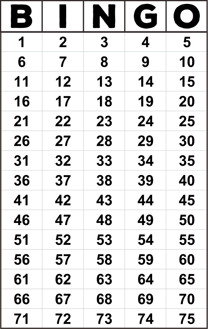 Printable bingo numbers with letters numbers