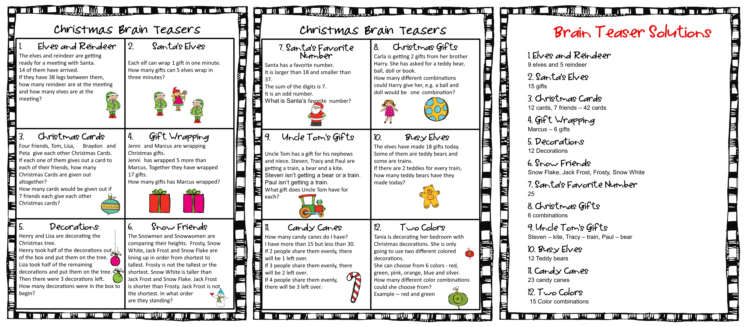 Christmas Brain Teasers Printable