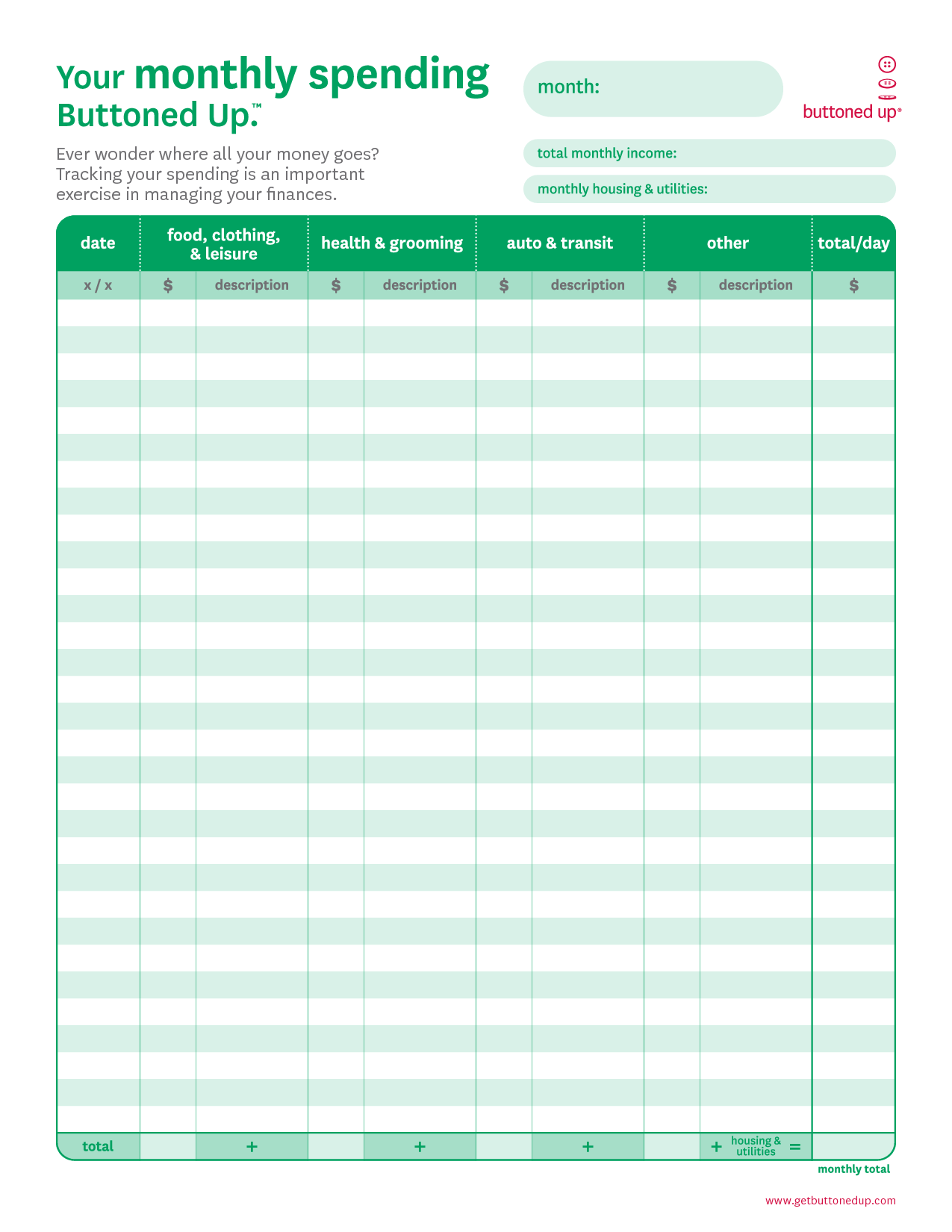 Printable Blank Monthly Budget Worksheet