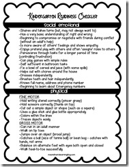 Printable Kindergarten Readiness Checklist