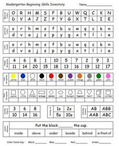 Kindergarten Skills Assessment Test