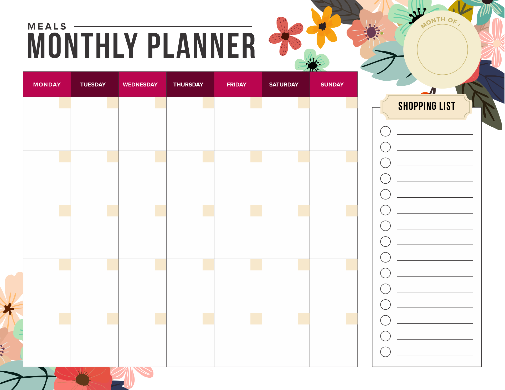 Monthly Food Journal Printable