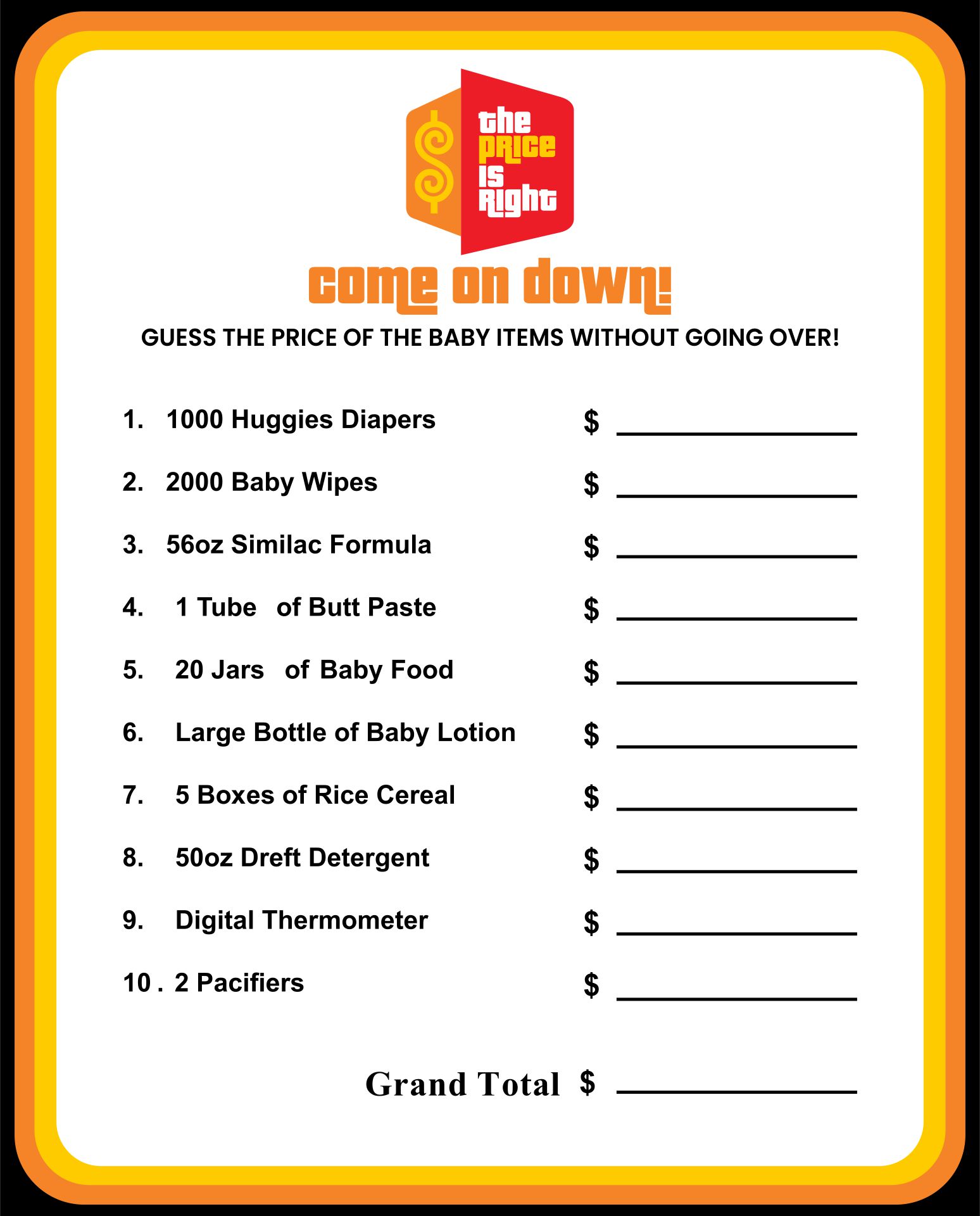 The Price Is Right Game Template Free Printable Templates