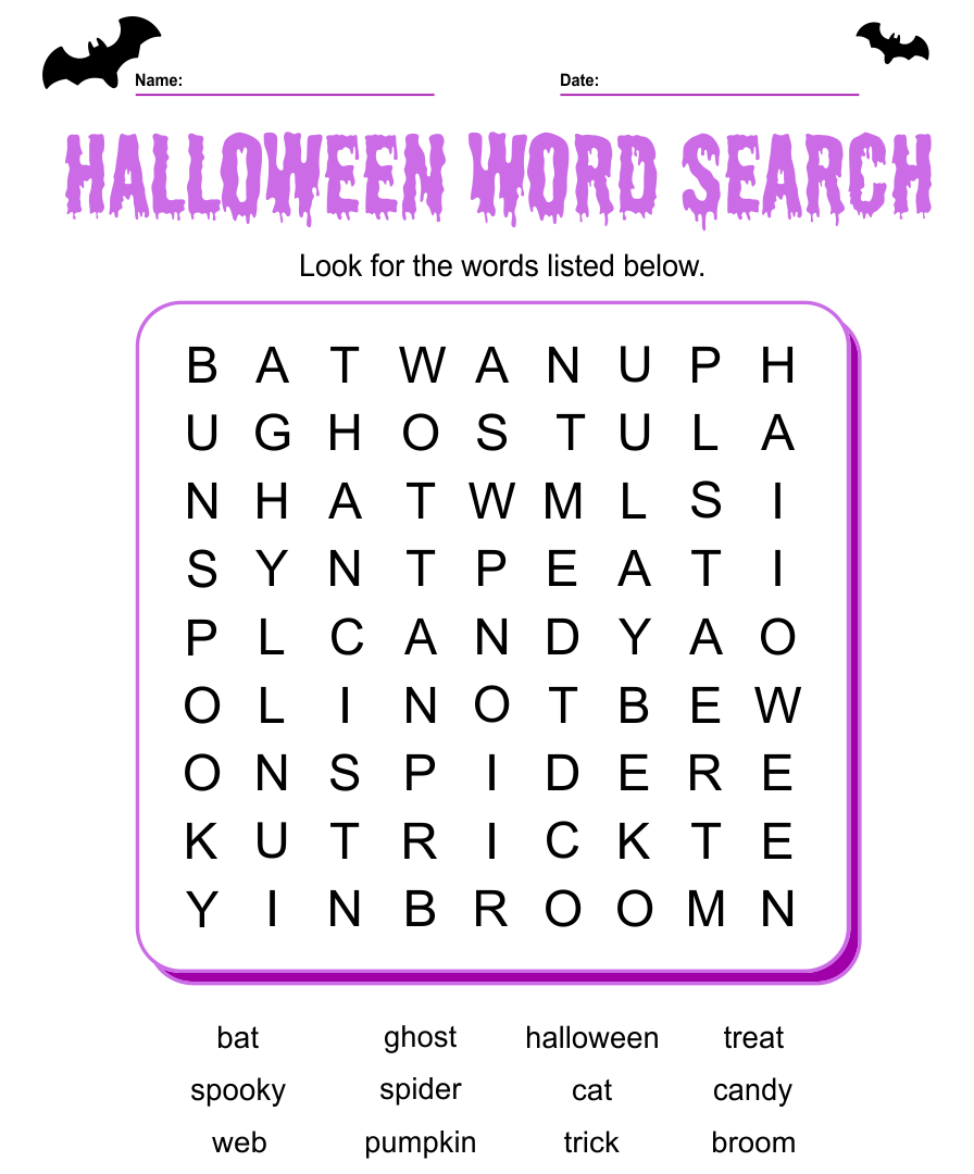 Halloween Word Search Printable Pages