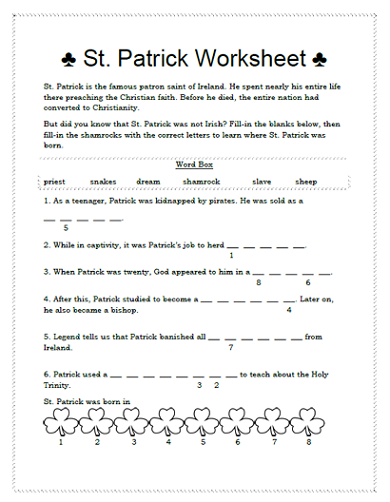 St. Patrick Catholic Coloring Worksheets Printable