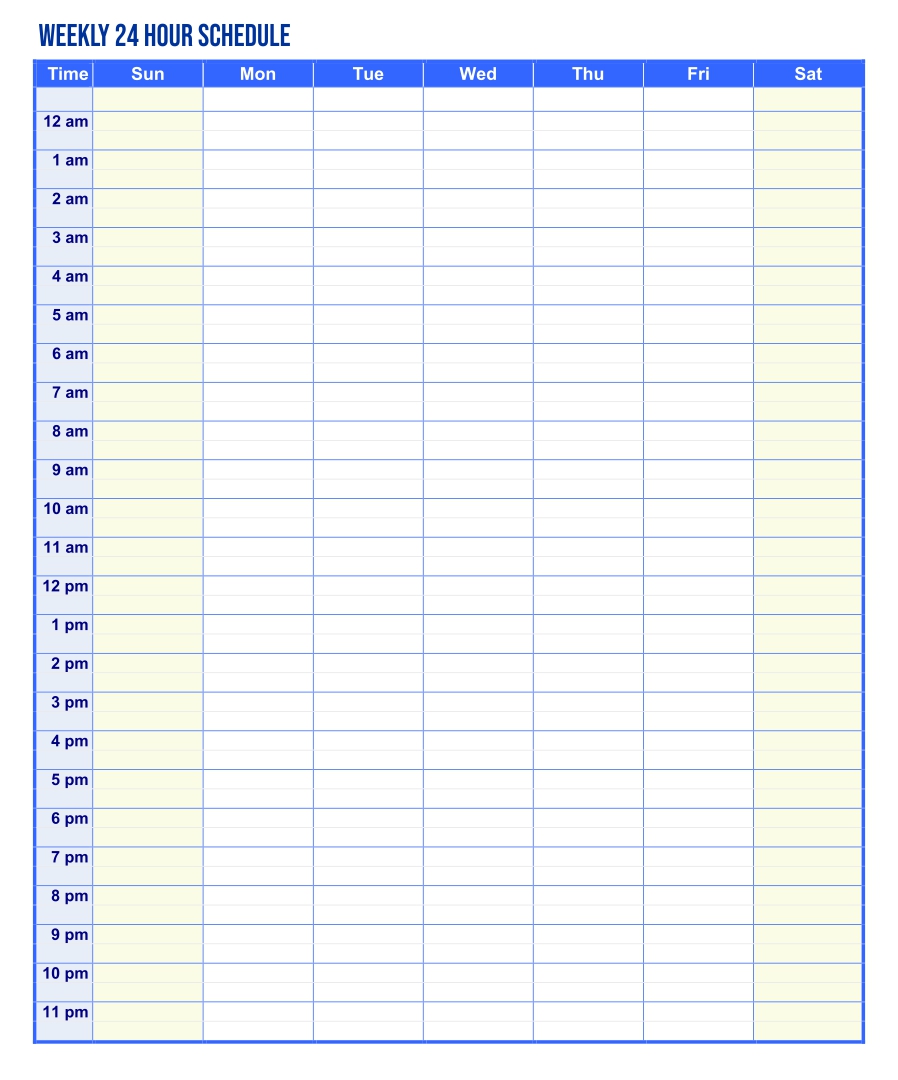 Printable Hourly Weekly Schedule Template Printable Templates