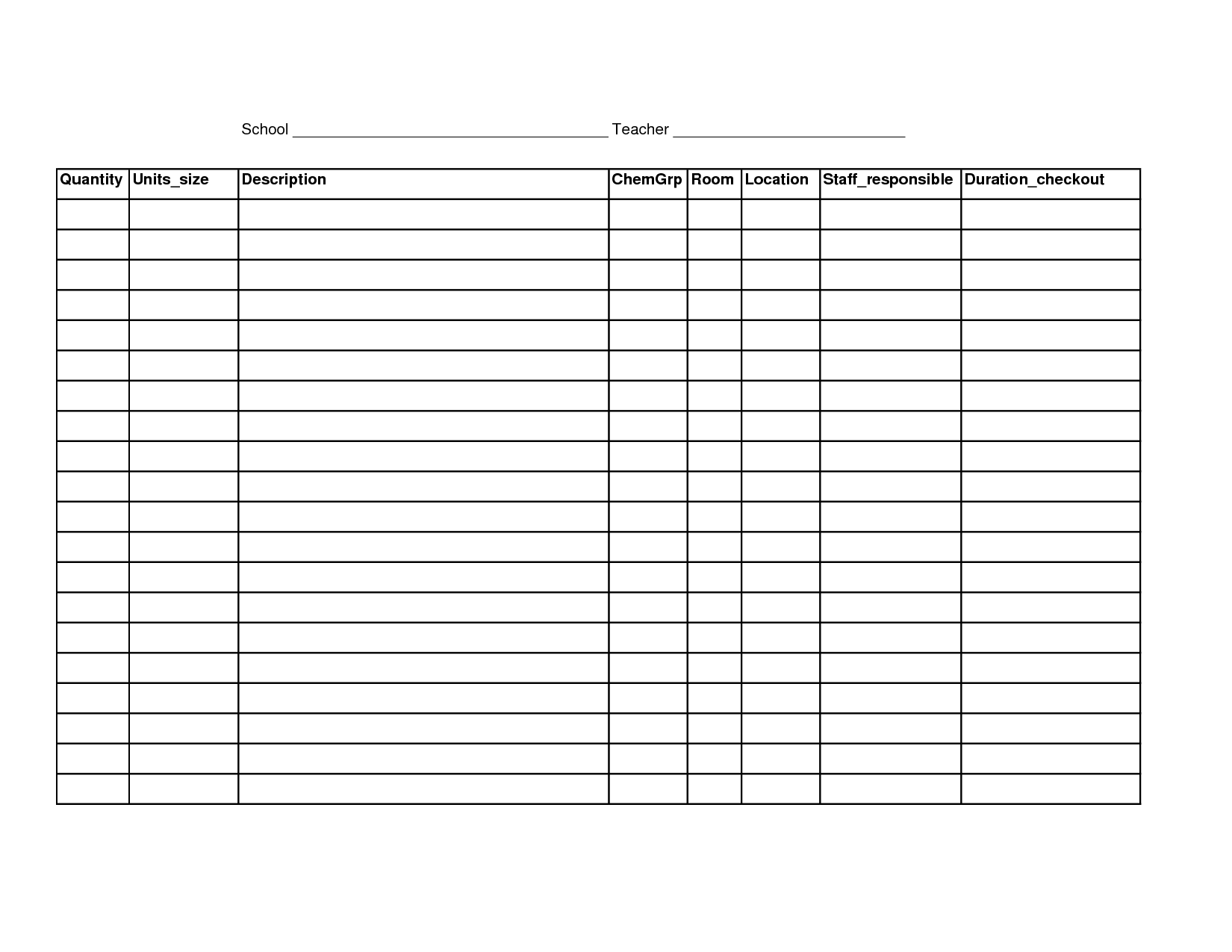 Blank Inventory Sheet Template