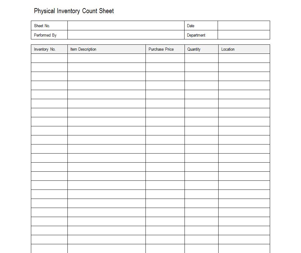 Blank Inventory Sheets