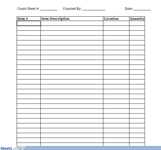 Printable Inventory Sheet Template