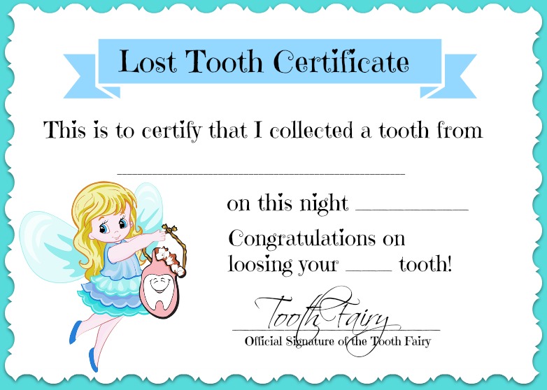 Tooth Fairy Certificate