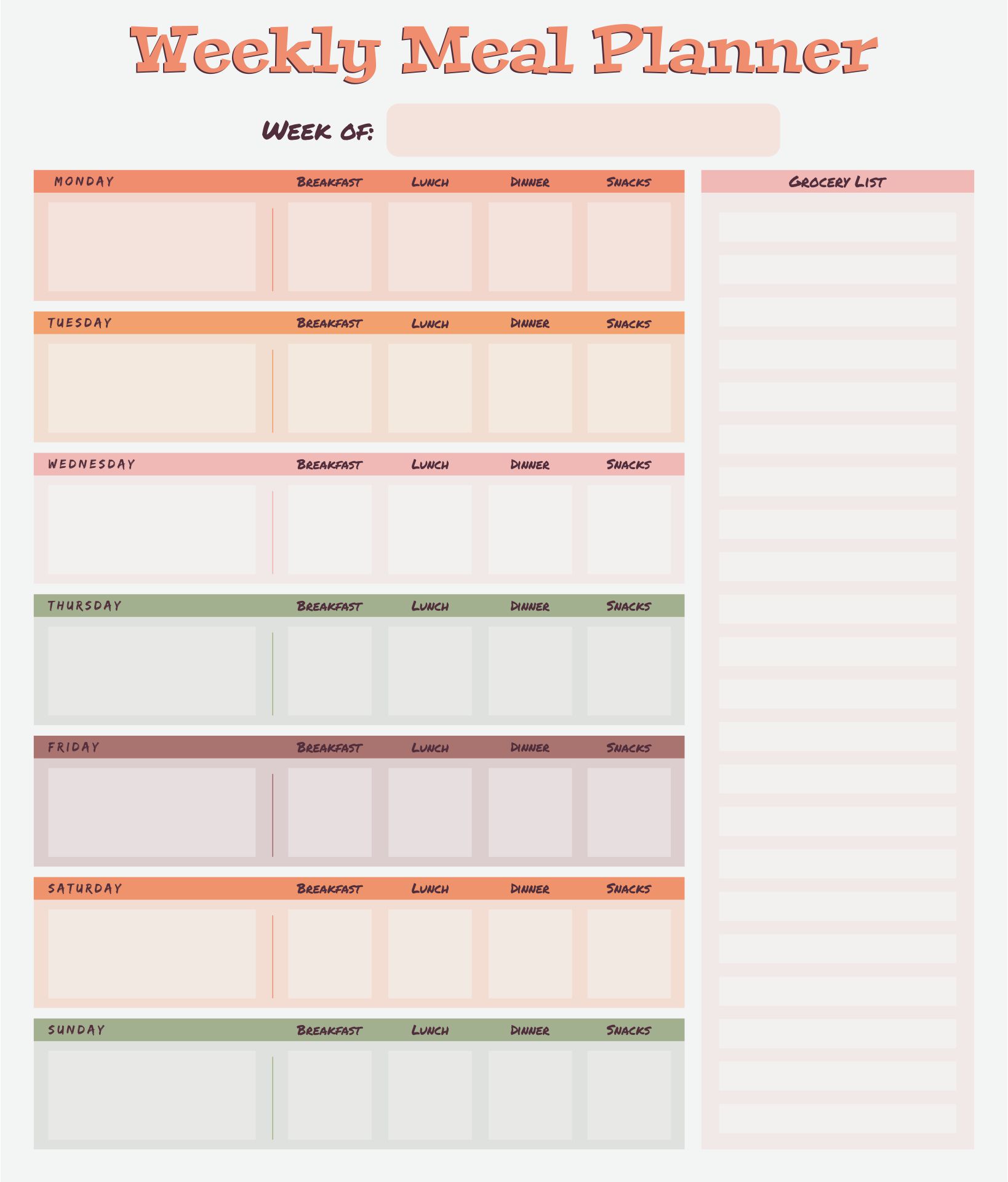 Meal -Planning Template Printable