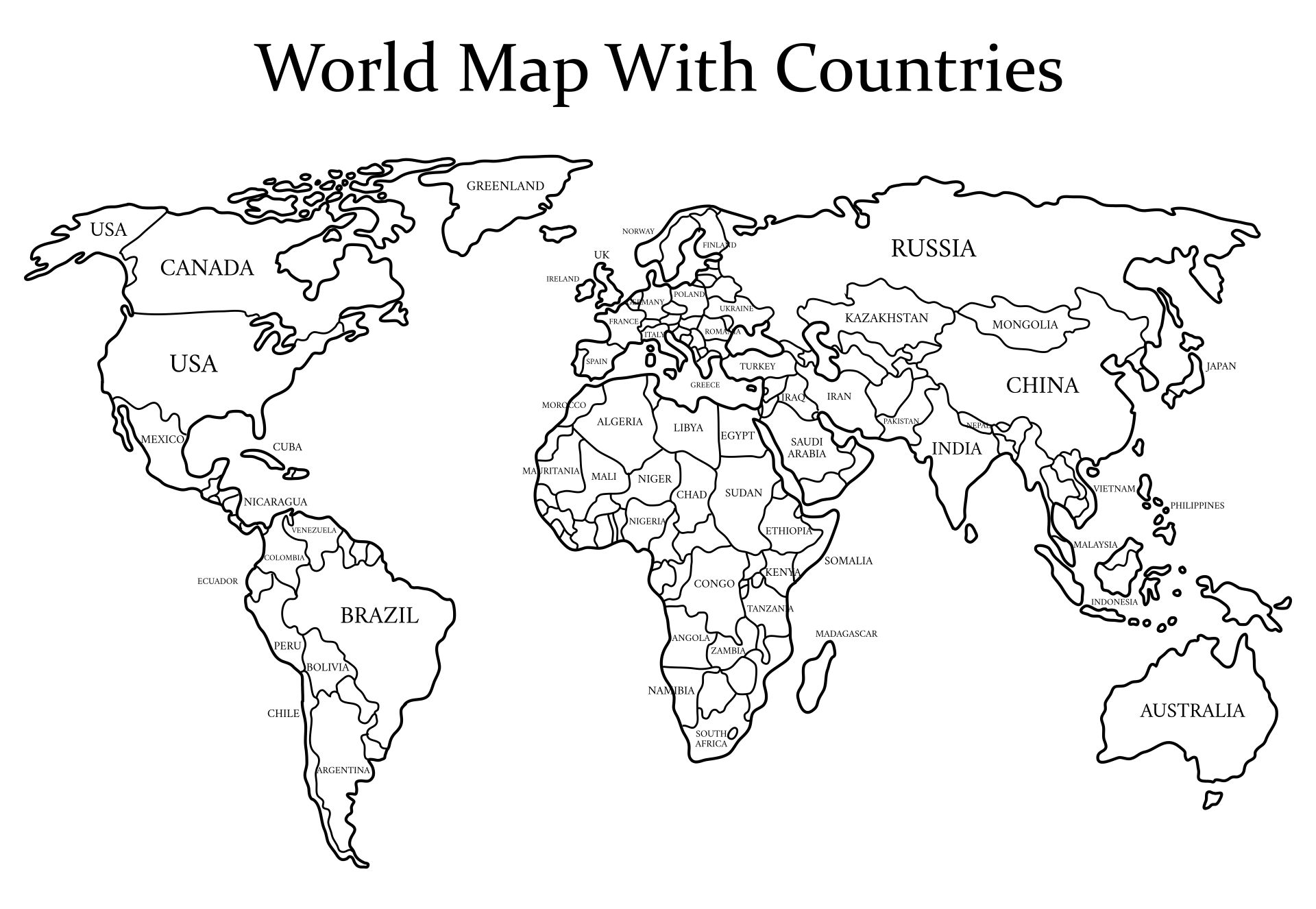World Map Outline With Countries Labeled Copy Names Coloring Page In Images