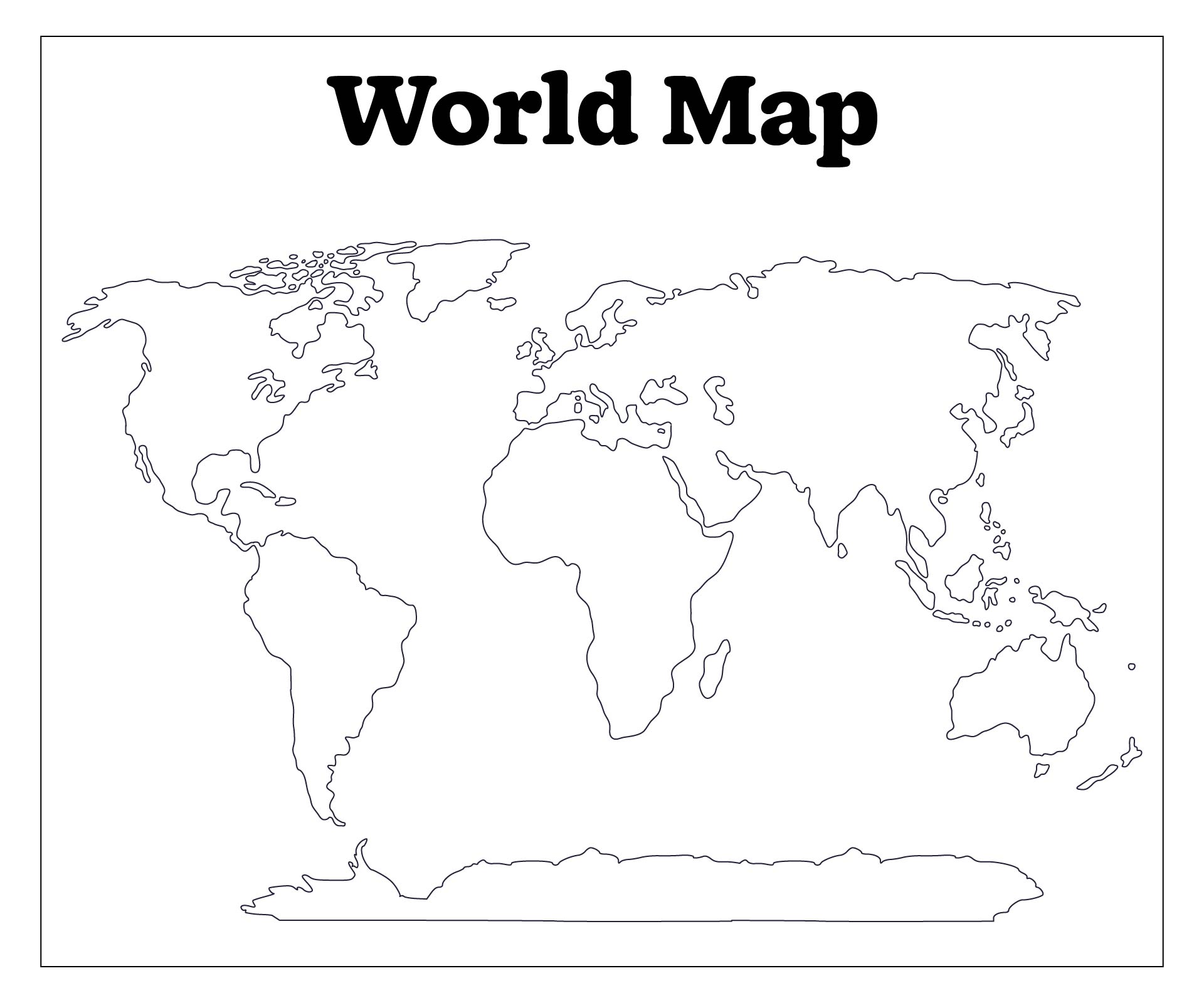 Black & White World Map Printable