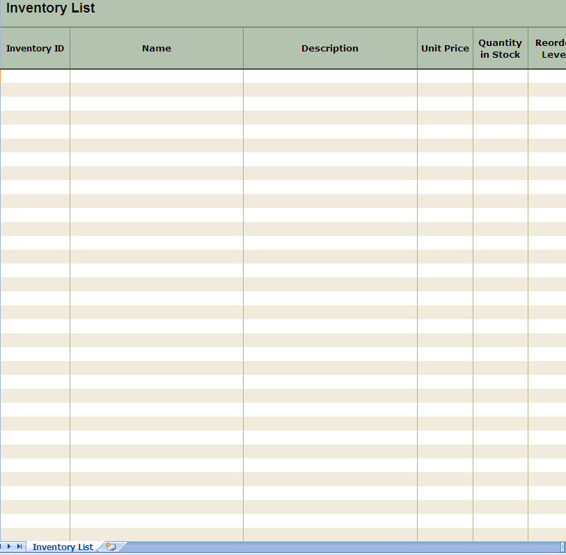 Excel Inventory List Template