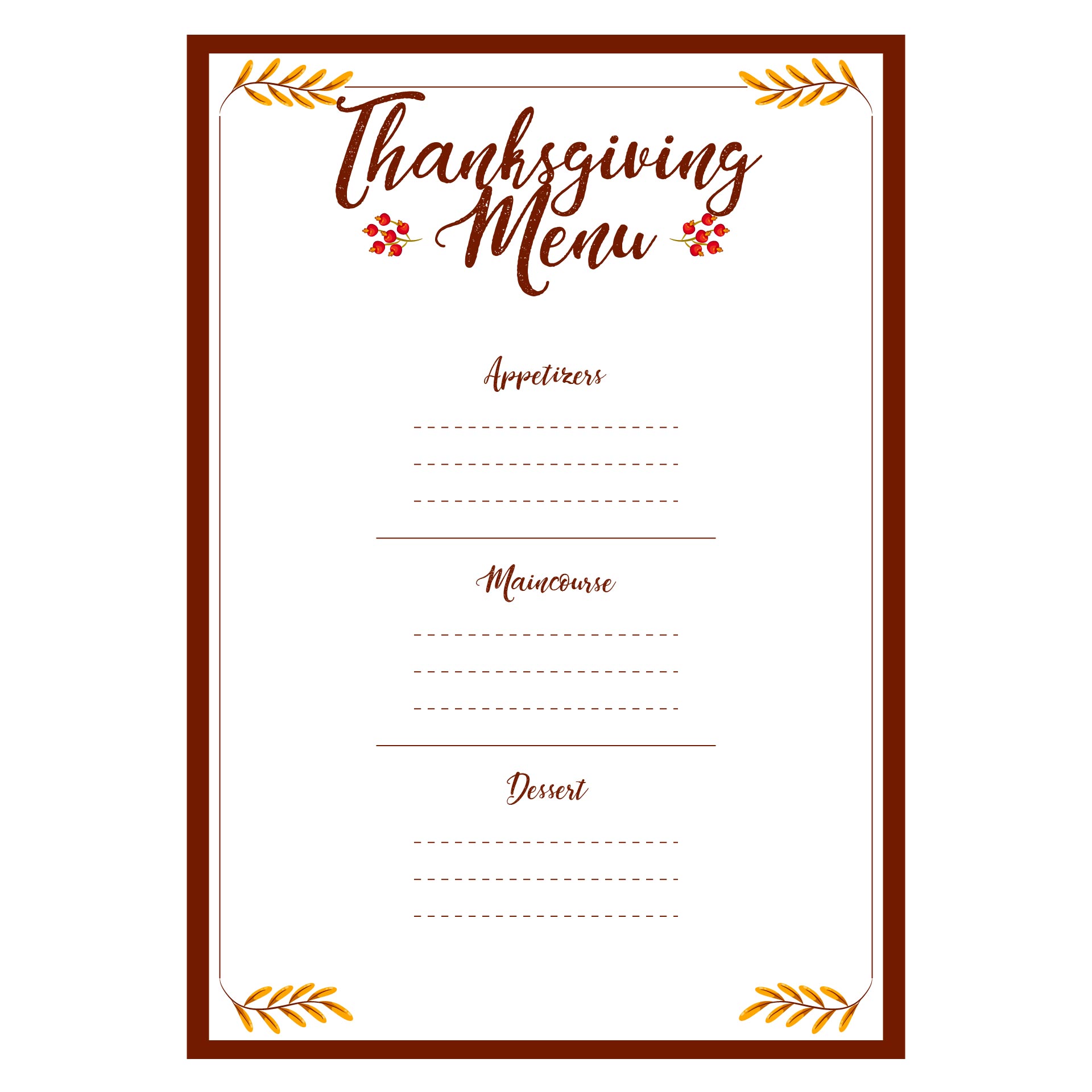 thanksgiving menu template word free download