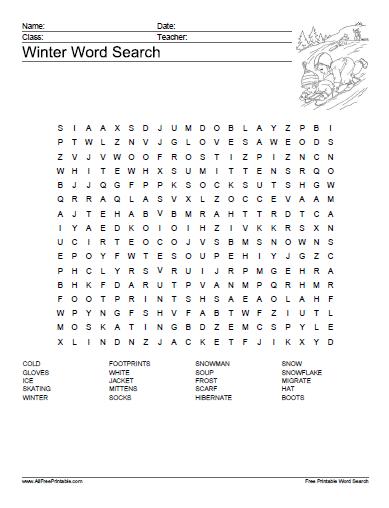 Printable Winter Word Search Puzzles