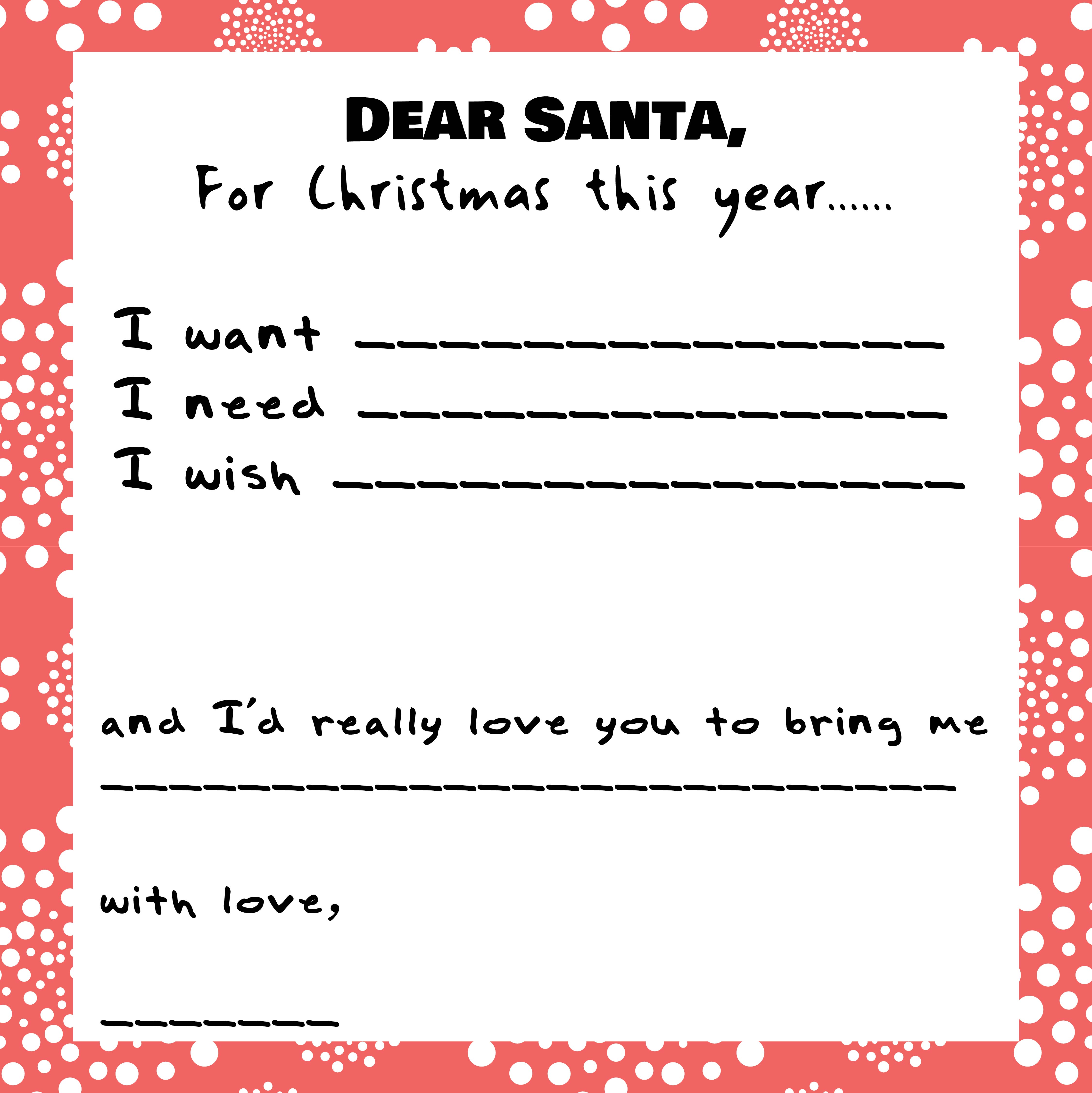 Santa Christmas Wish List Printable