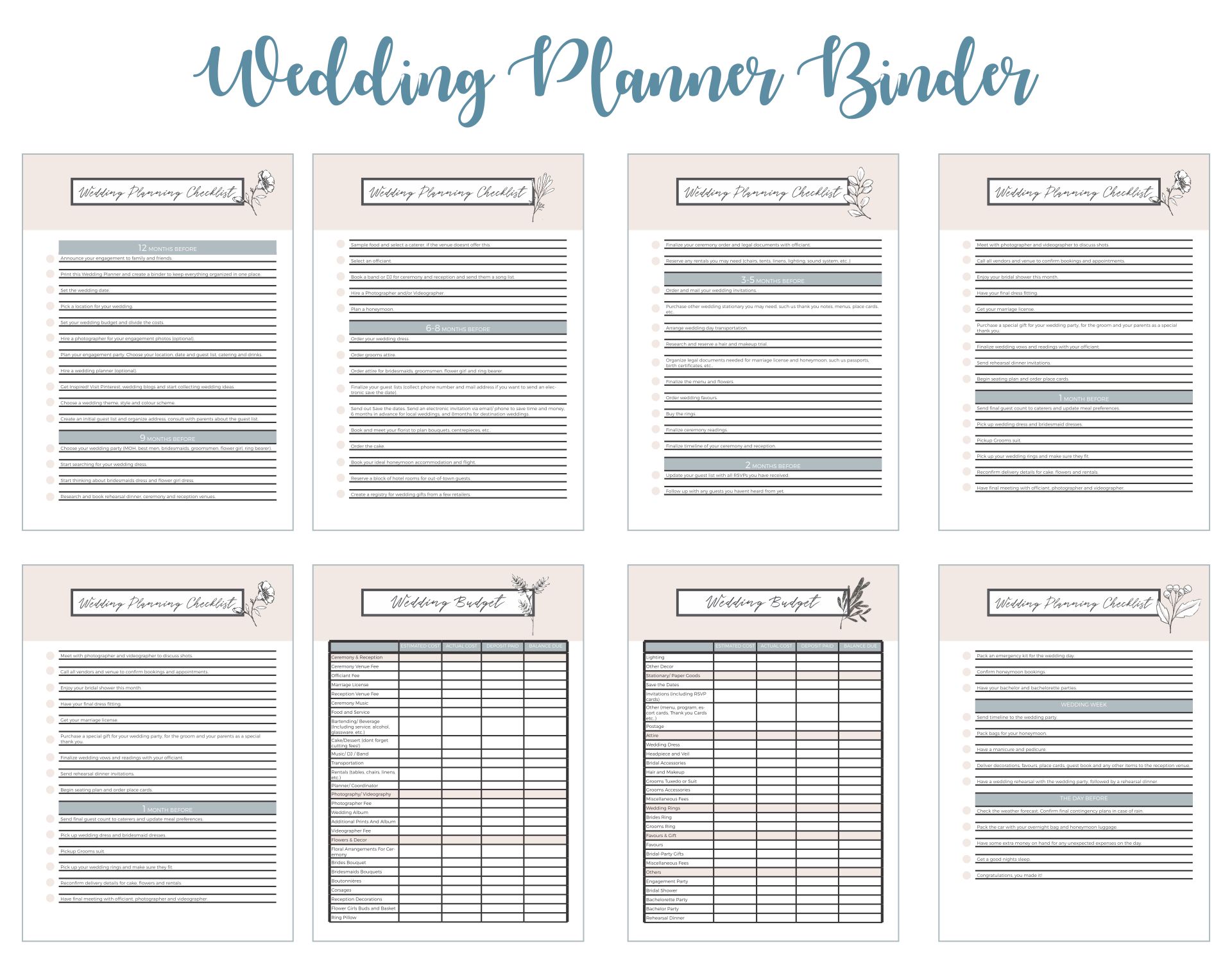 printable-wedding-planner-95-pages-instant-download-kit-etsy