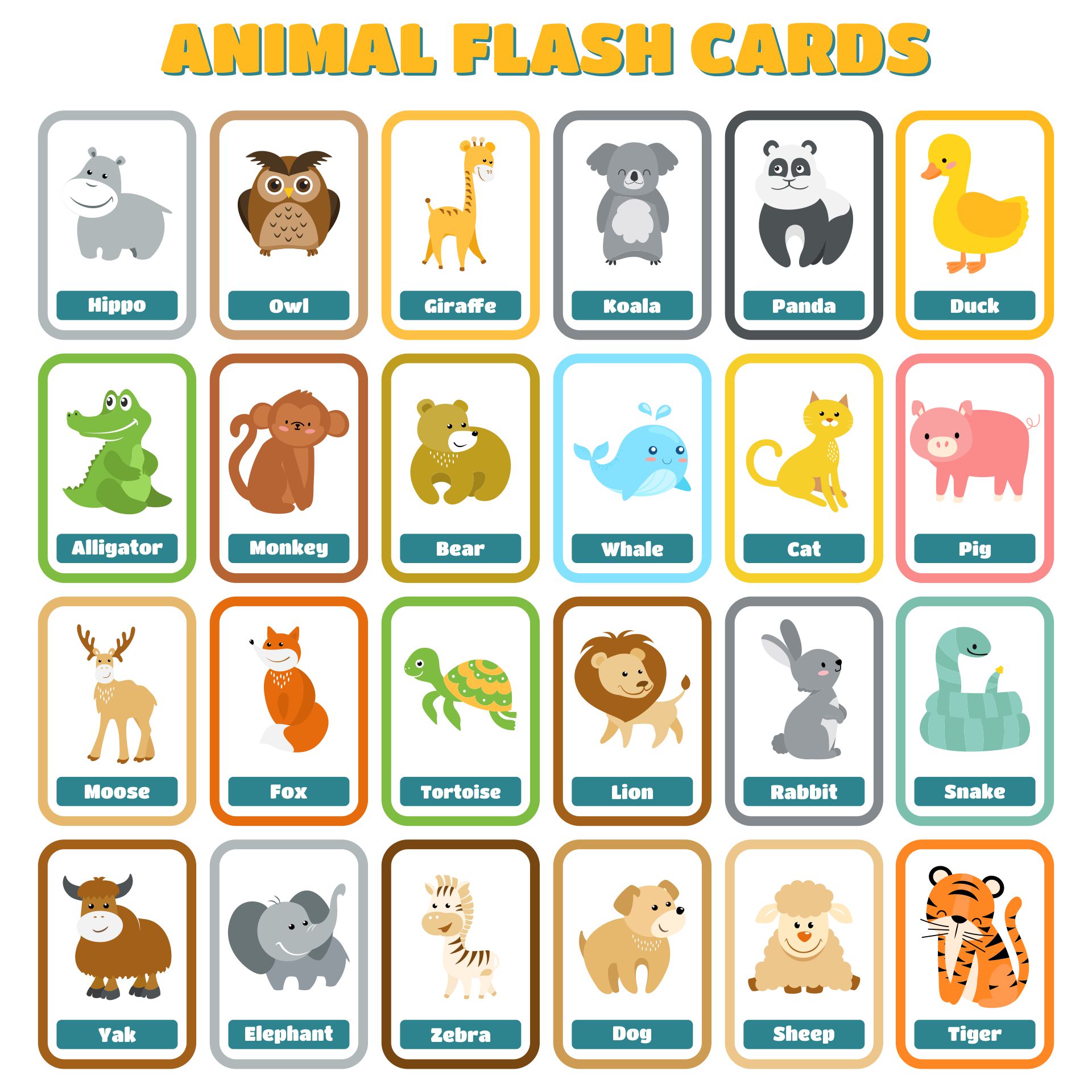 Printable Animal Cards With Words