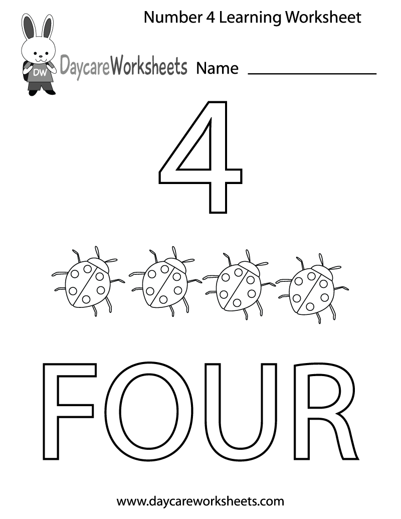 Number 4 Preschool Worksheet