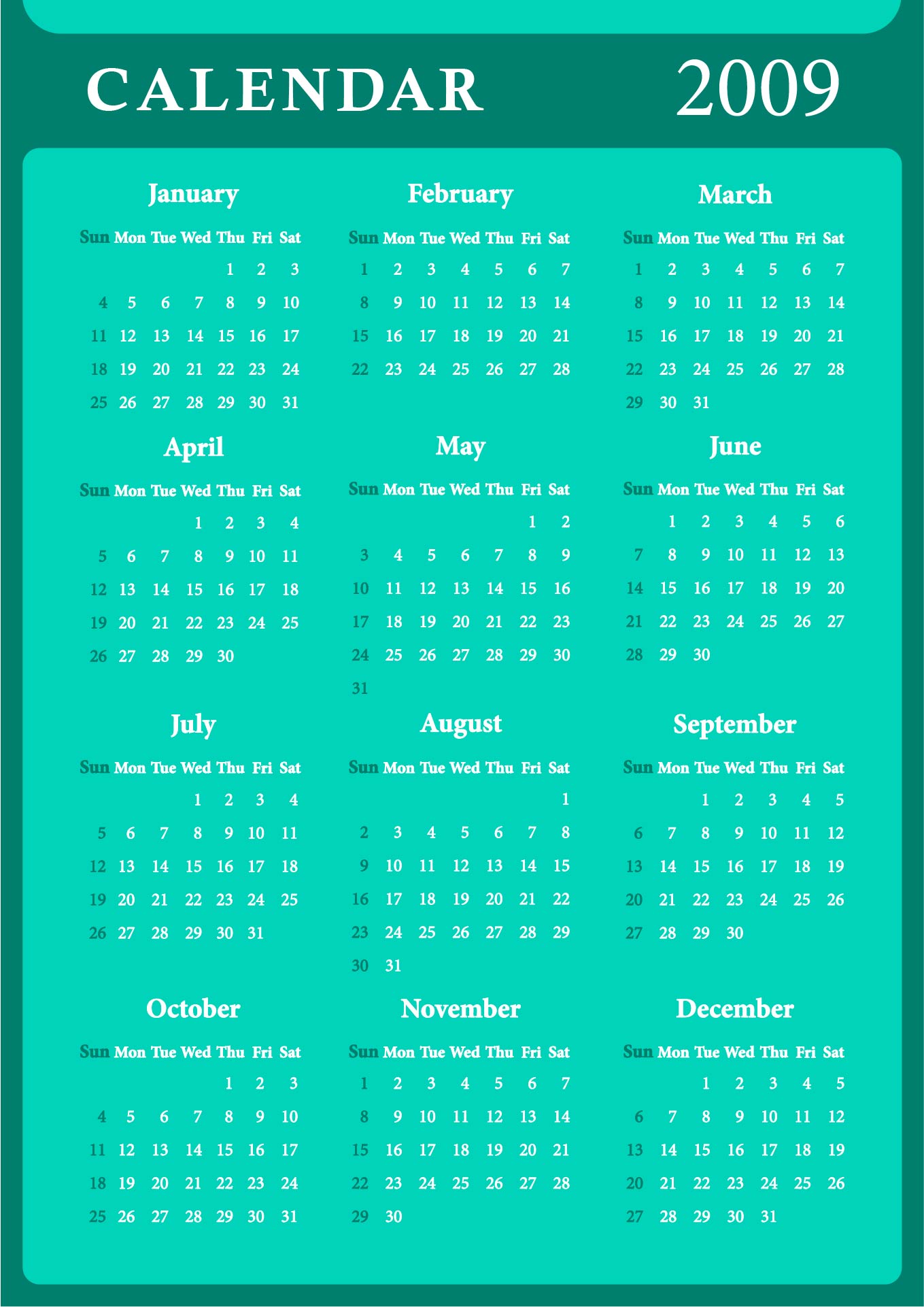 Tri-Monthly Calendar Printable