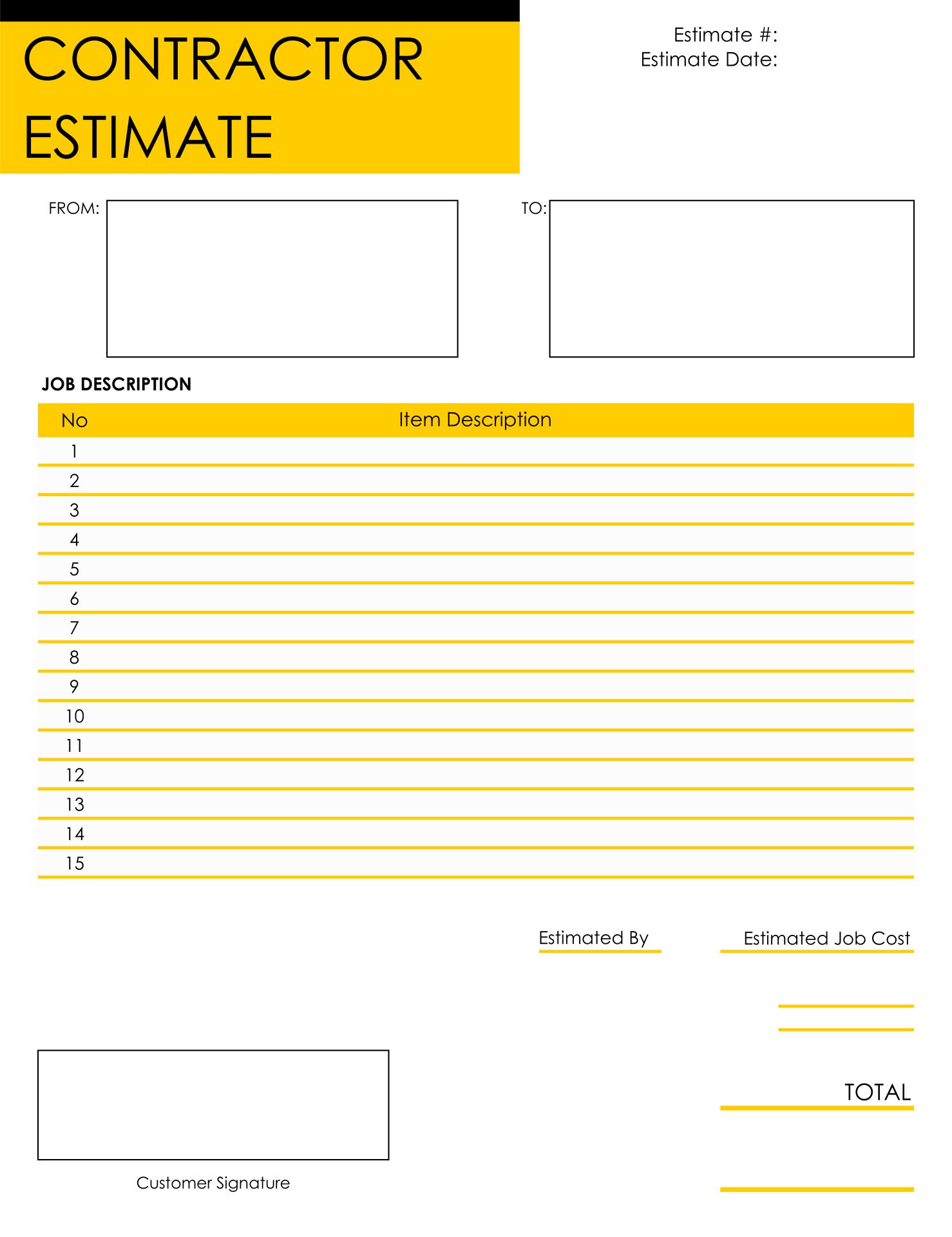 Printable Estimate Templates Blank Downloadable