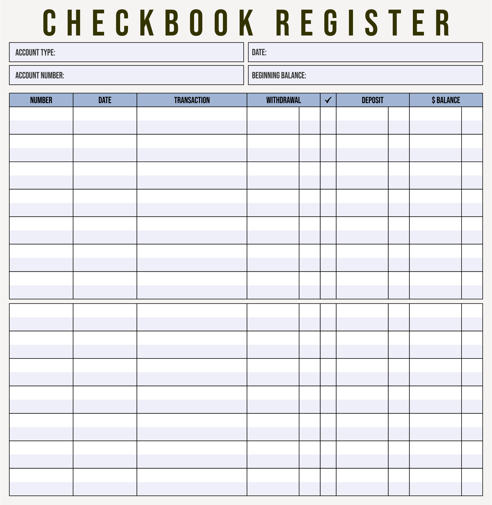 Blank-Check Register Template Printable