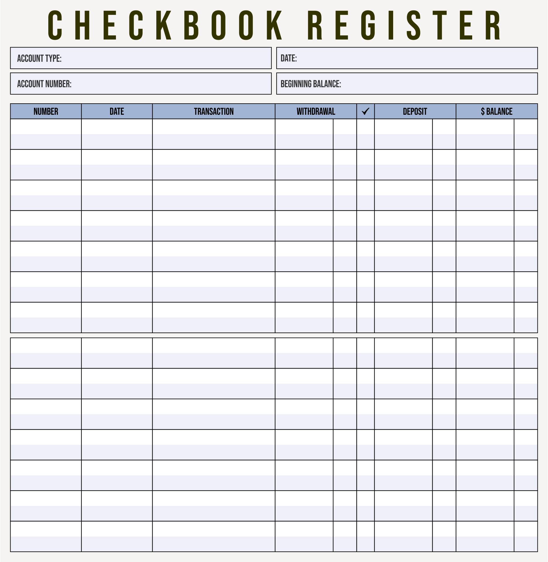 Printable Blank Check Register