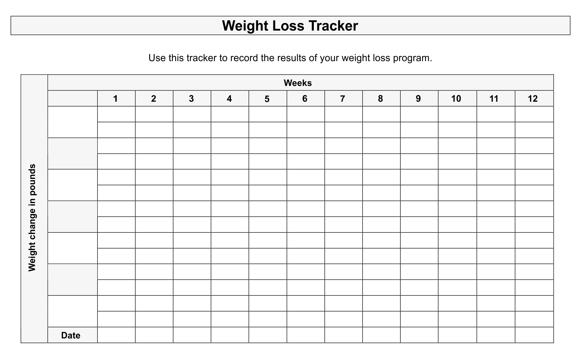6 week weight loss tracker template