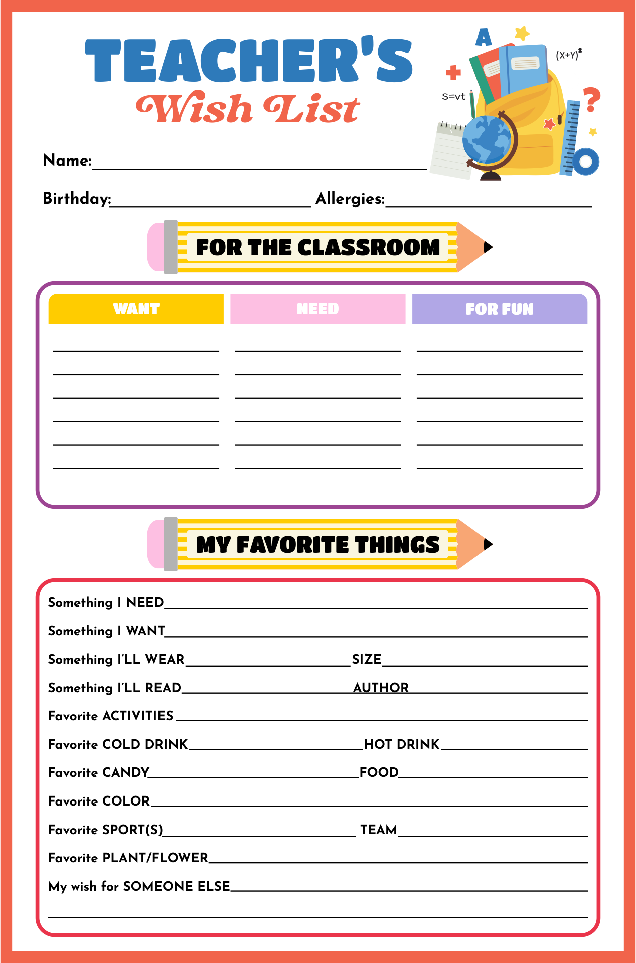 Editable Classroom Donation Printable Teacher Wish List -  Portugal