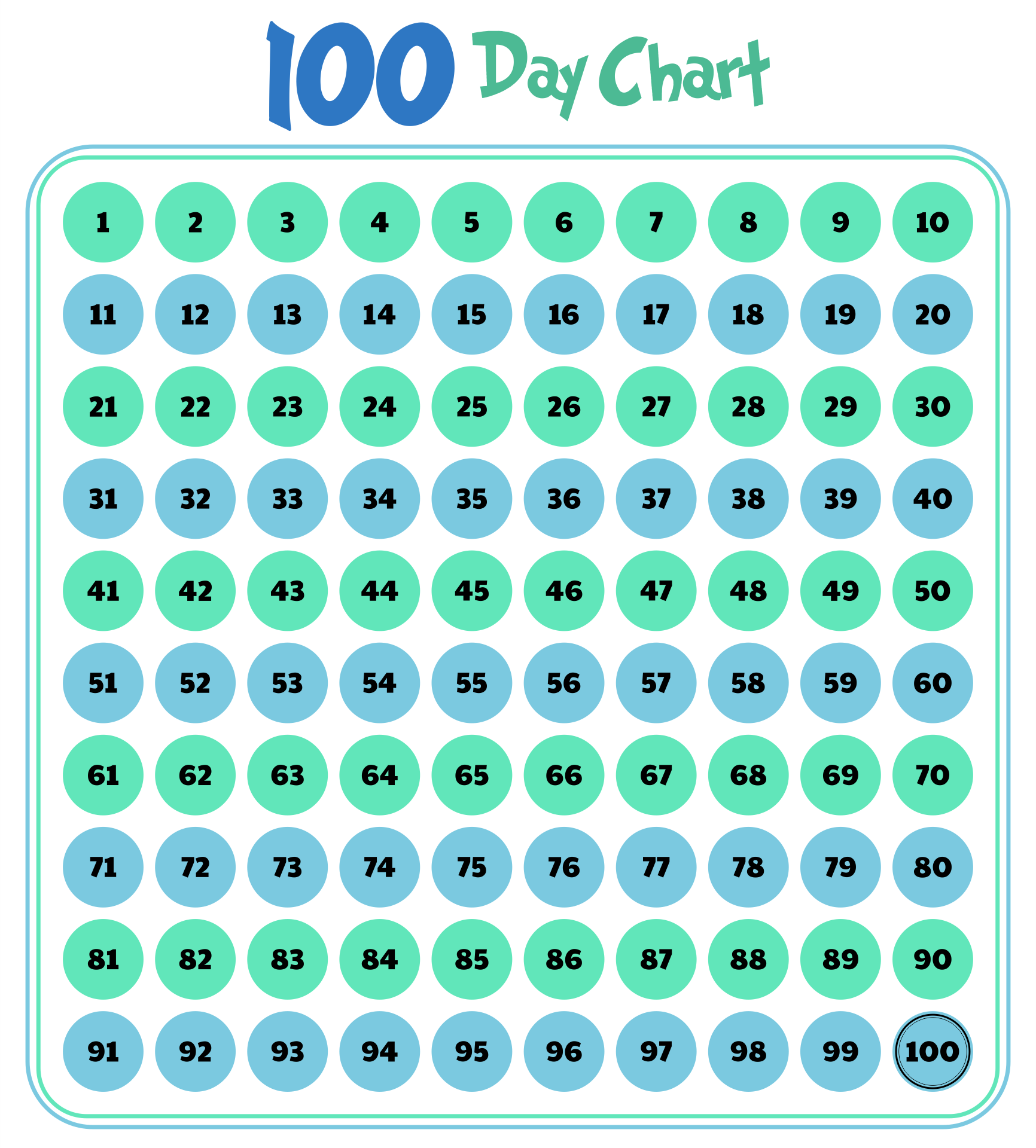 100 Days Calendar Printable