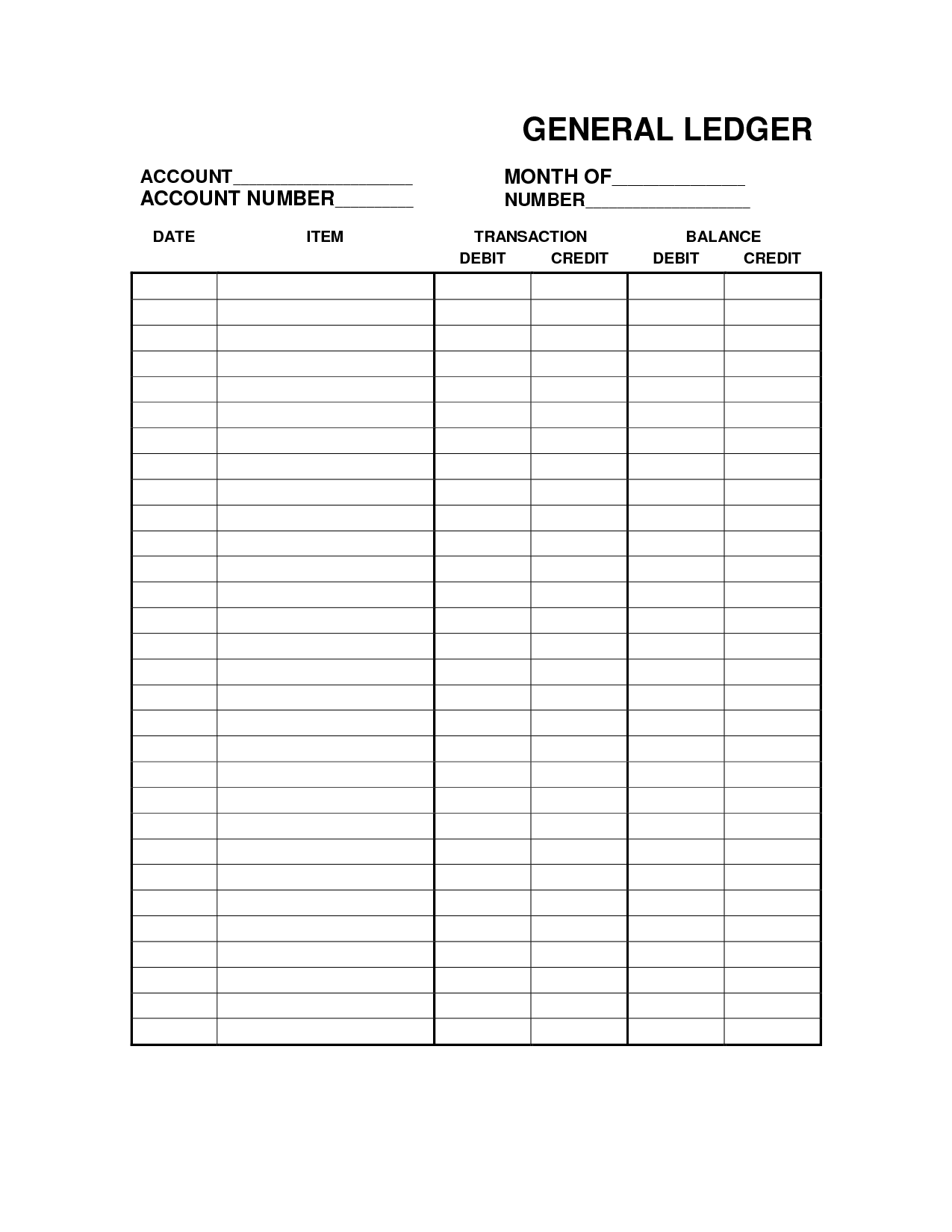 Printable General Ledger Template