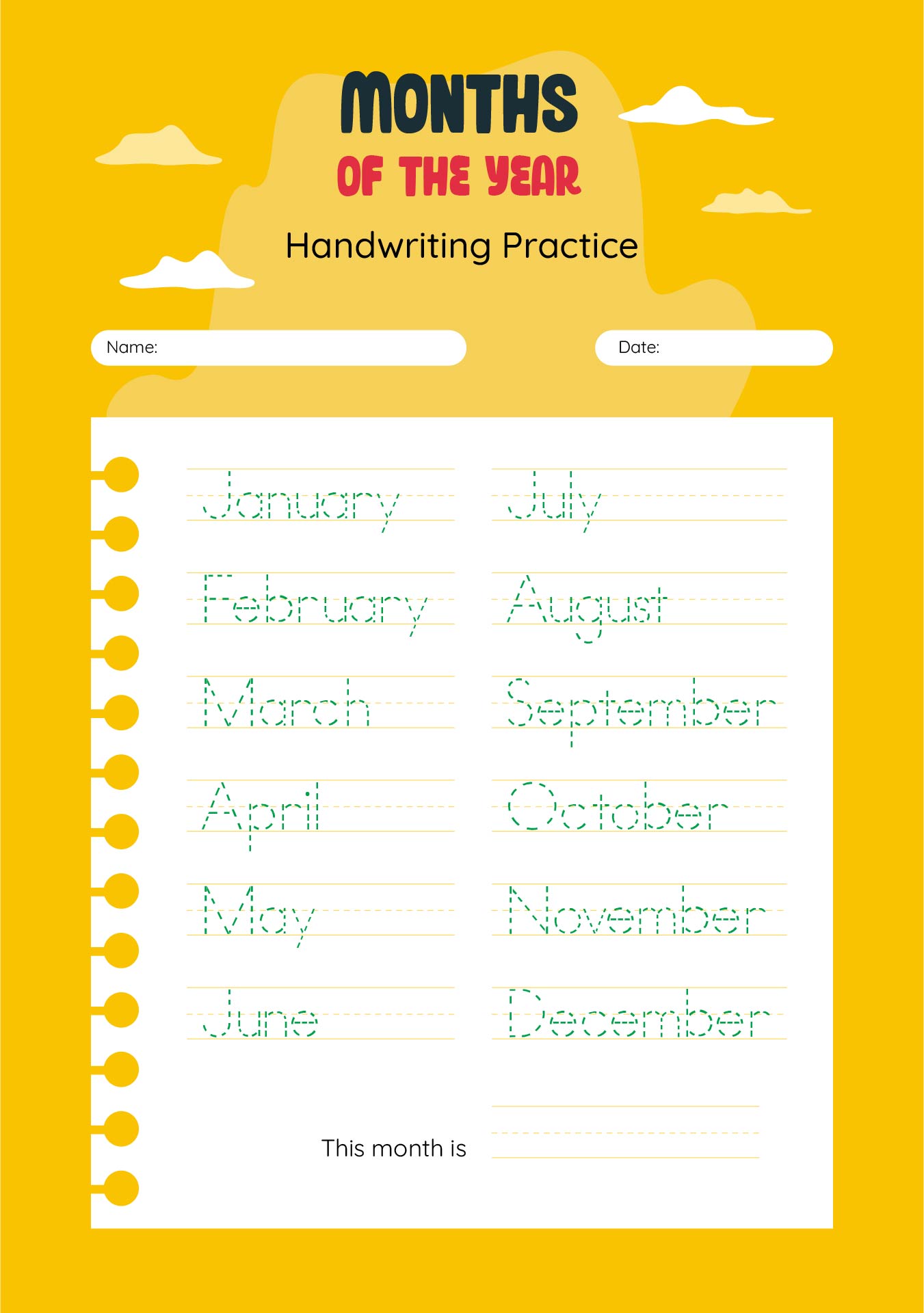 Printable Tracing Months