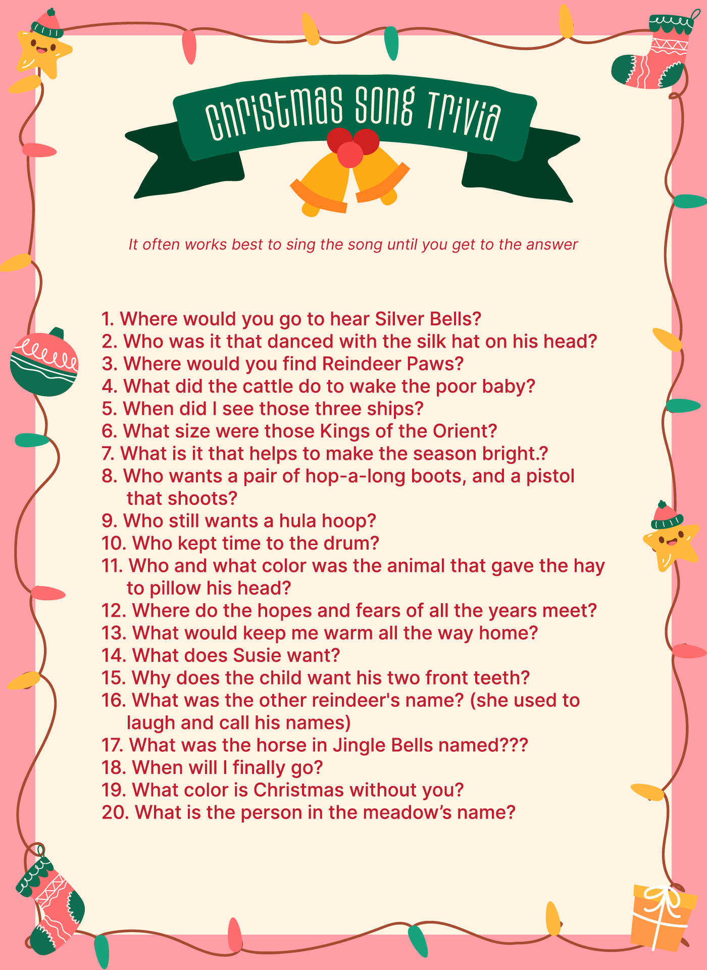 Printable Christmas Trivia Questions & Answers