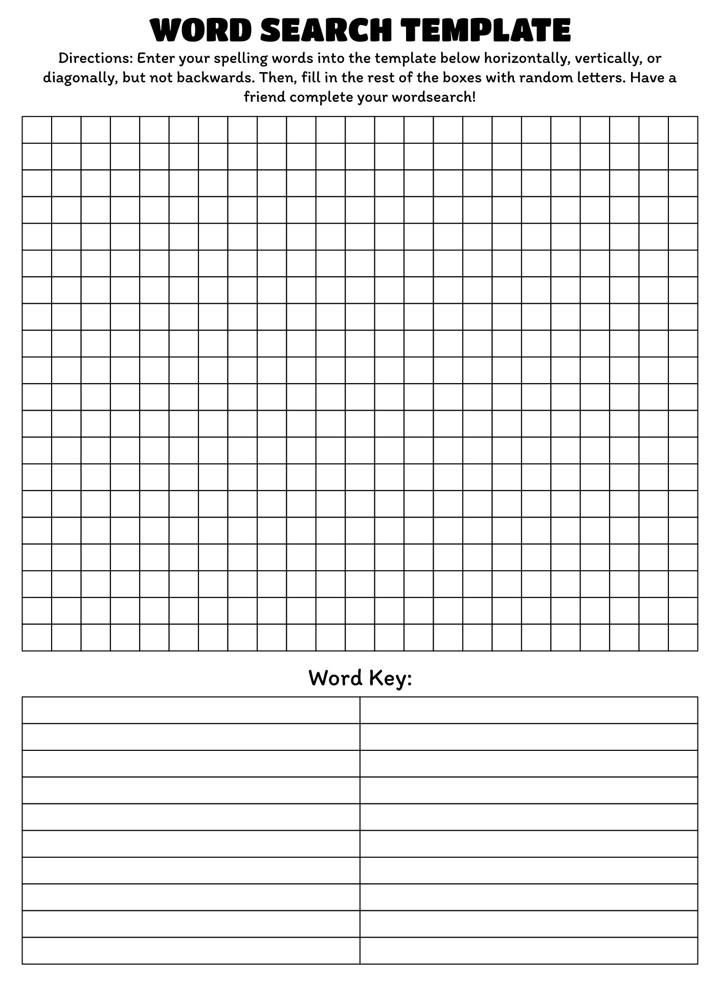 Blank Vocabulary Word Searches Printable