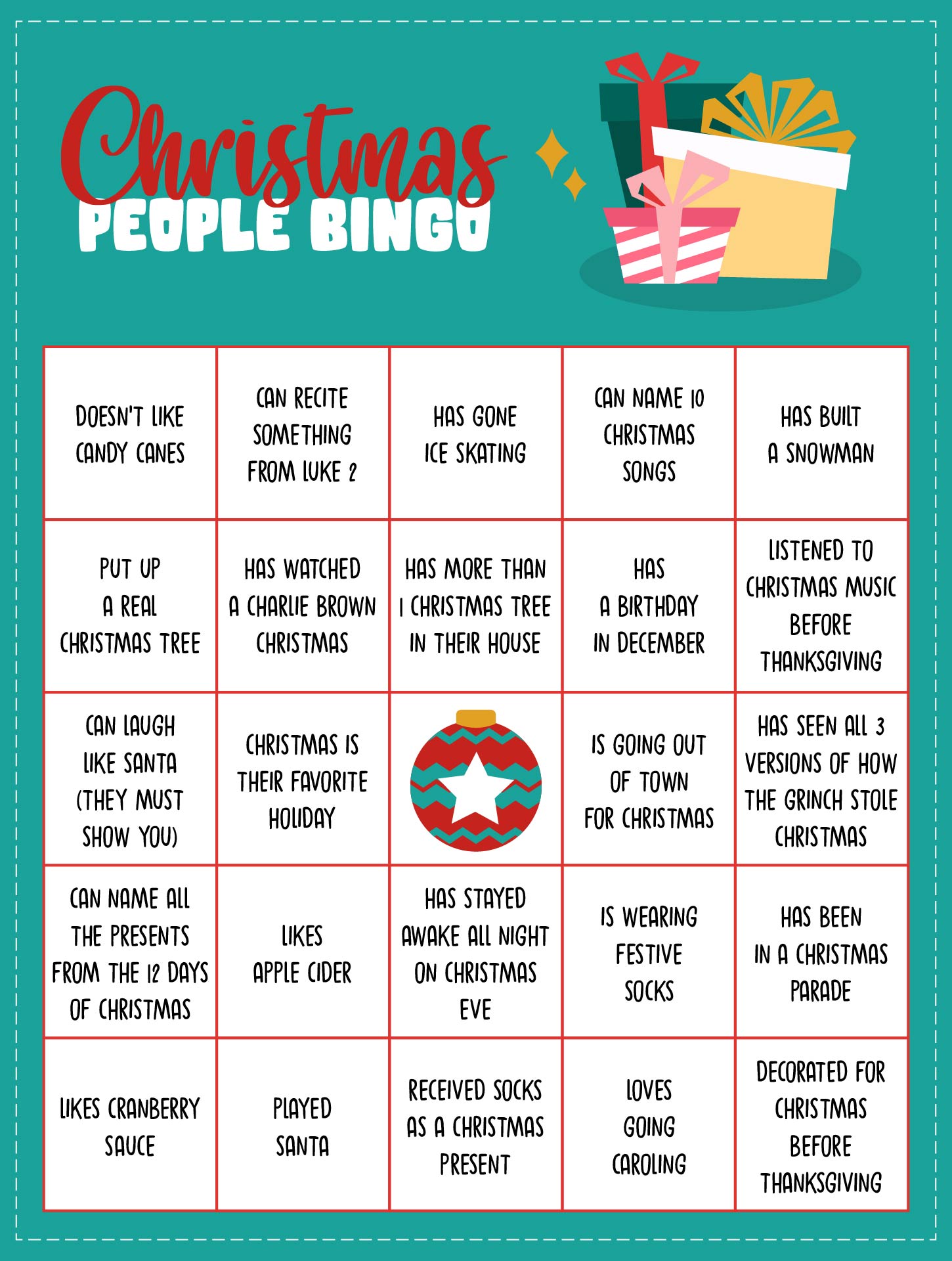 Christmas Bingo Ice Breaker 8 Free PDF Printables Printablee