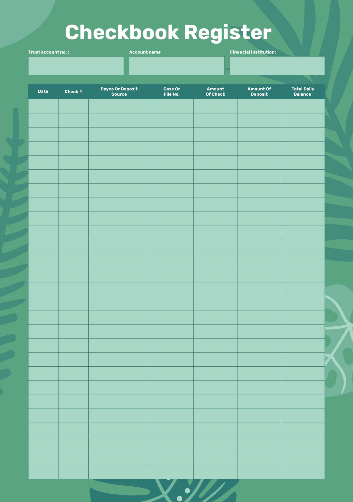 Personal Check Register Printable