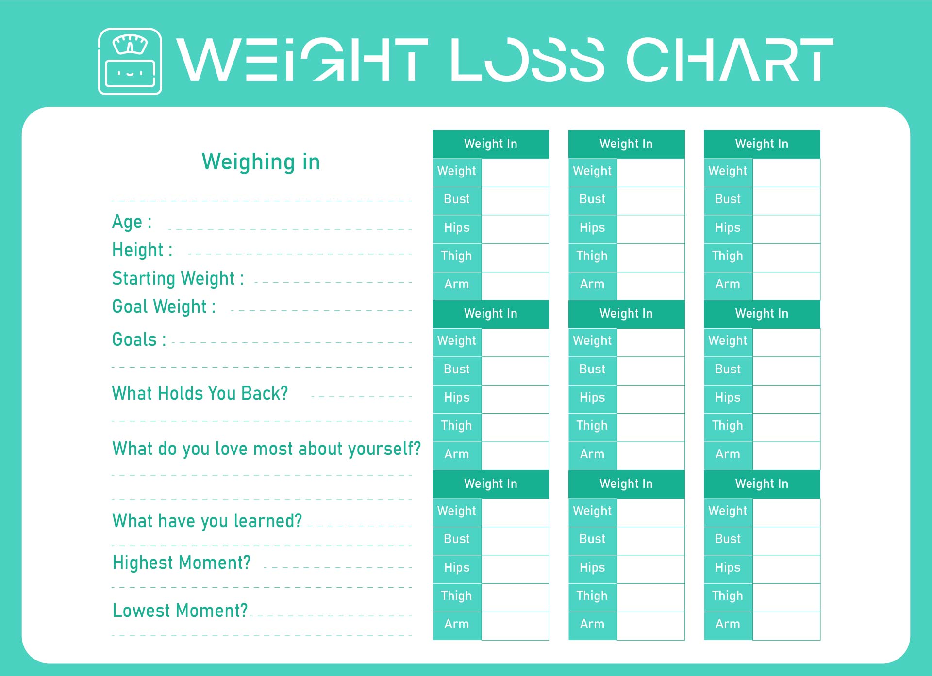 Weight Loss Charts Printable Monthly