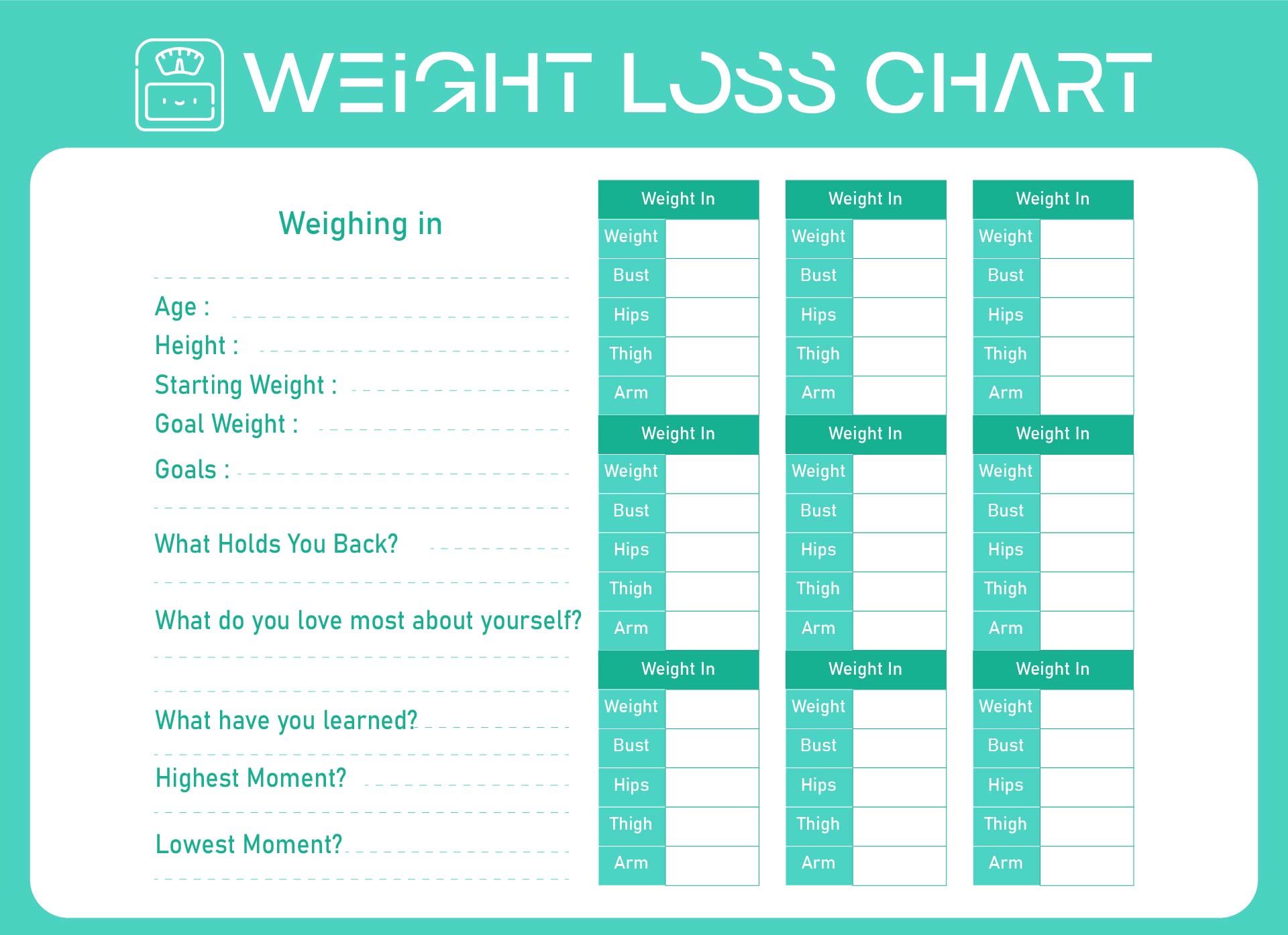 monthly weight loss tracker template