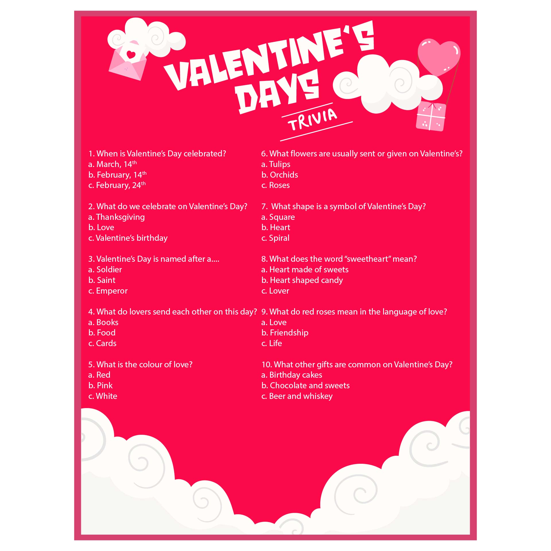 Valentine Trivia Printable