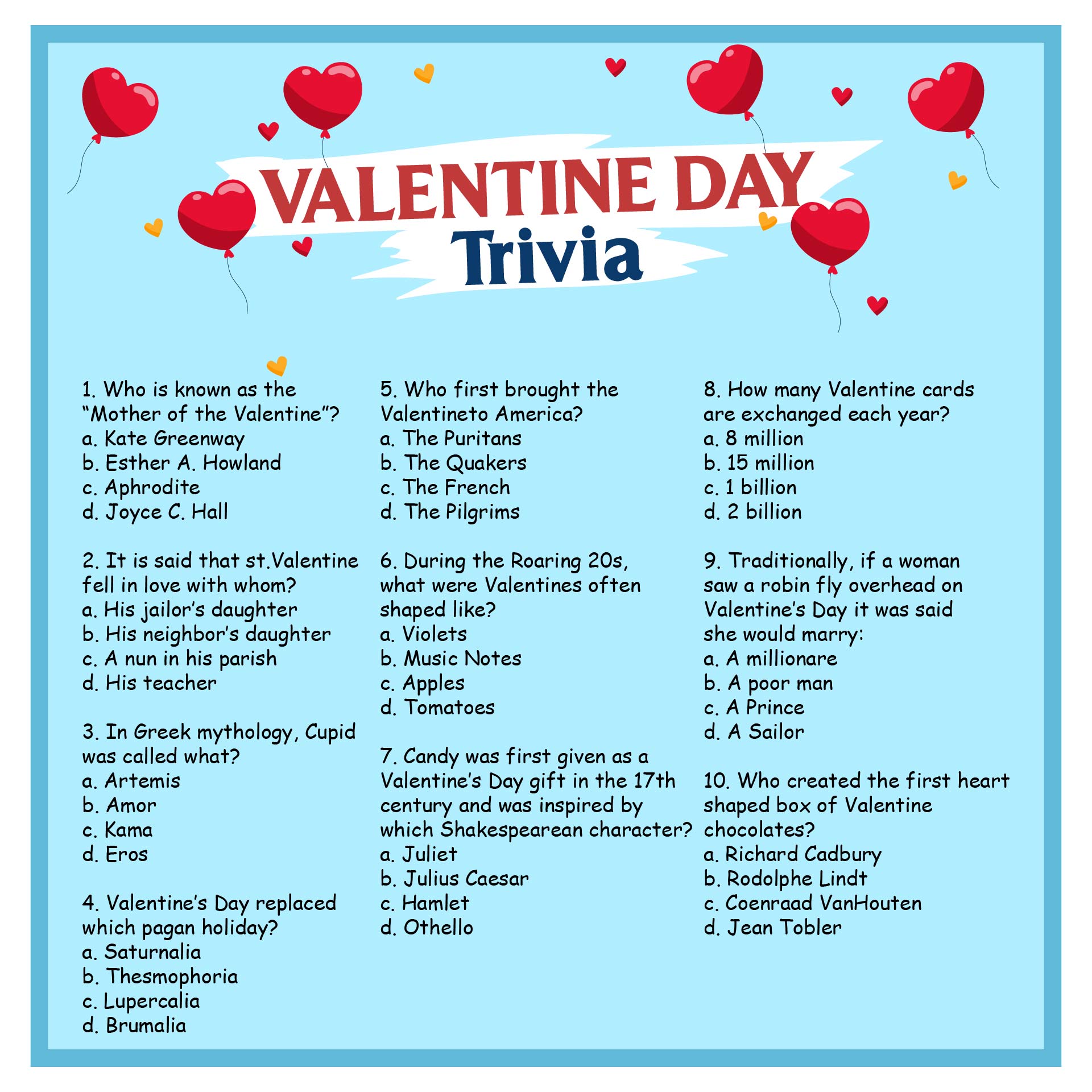 10 Best Printable Valentine's Trivia