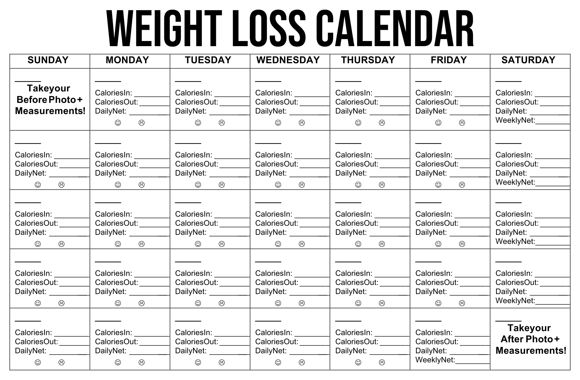 Monthly Weight Loss Calendar Printable Images and Photos finder