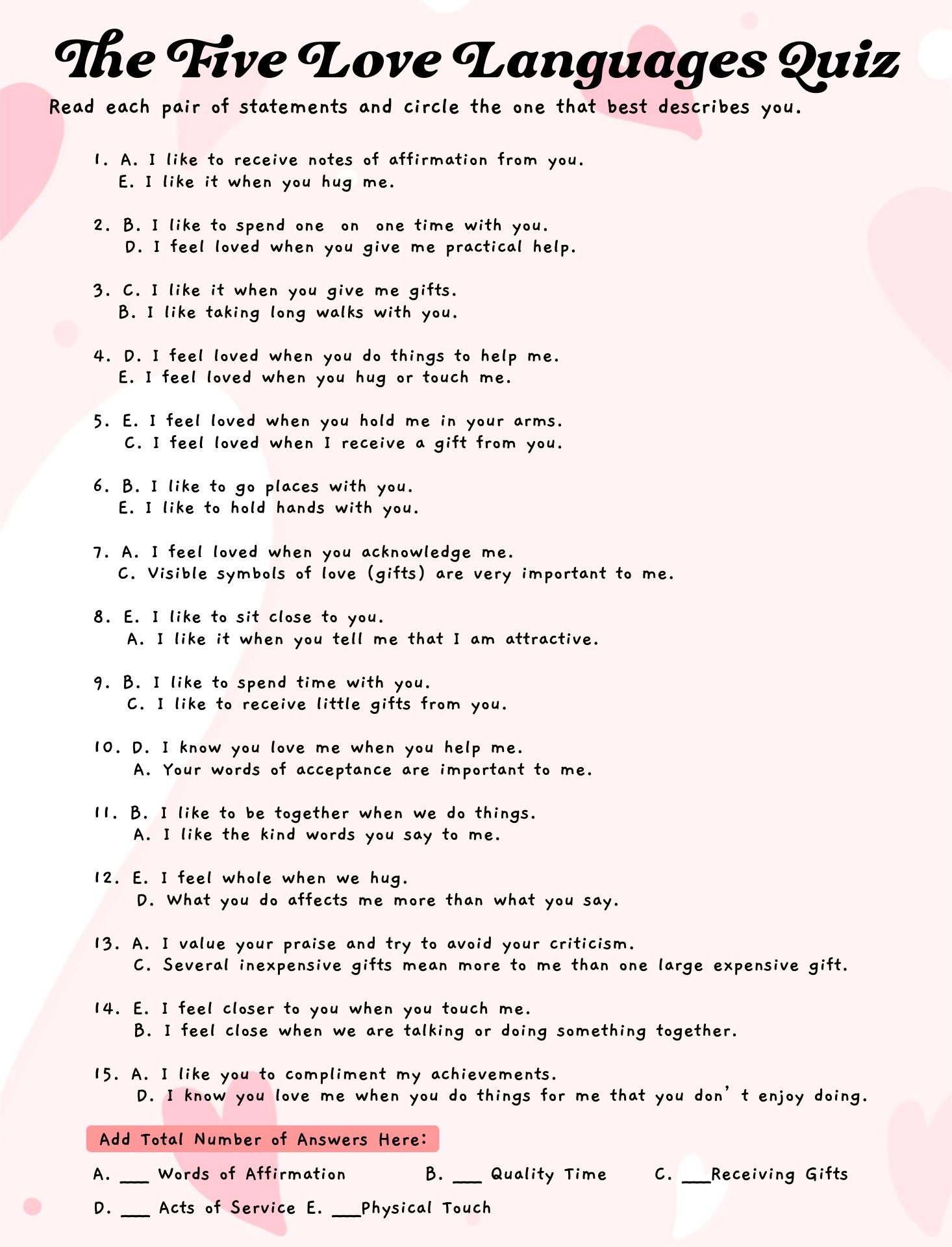 Worksheets Printable 5 Love Languages