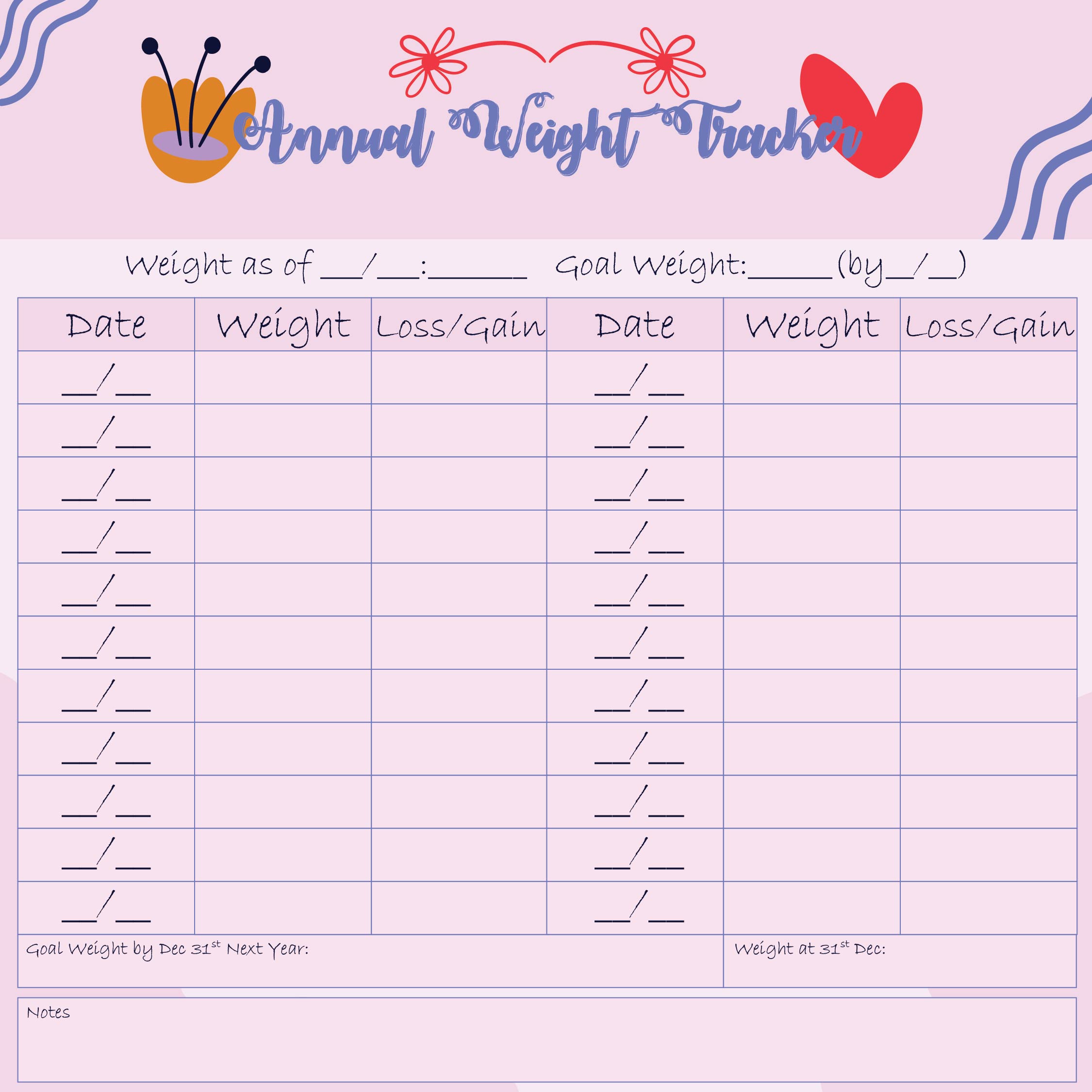 weight tracker chart printable