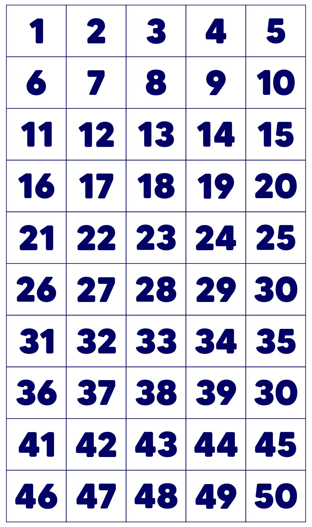 Free Large Printable Numbers 1 50 - Printable Word Searches