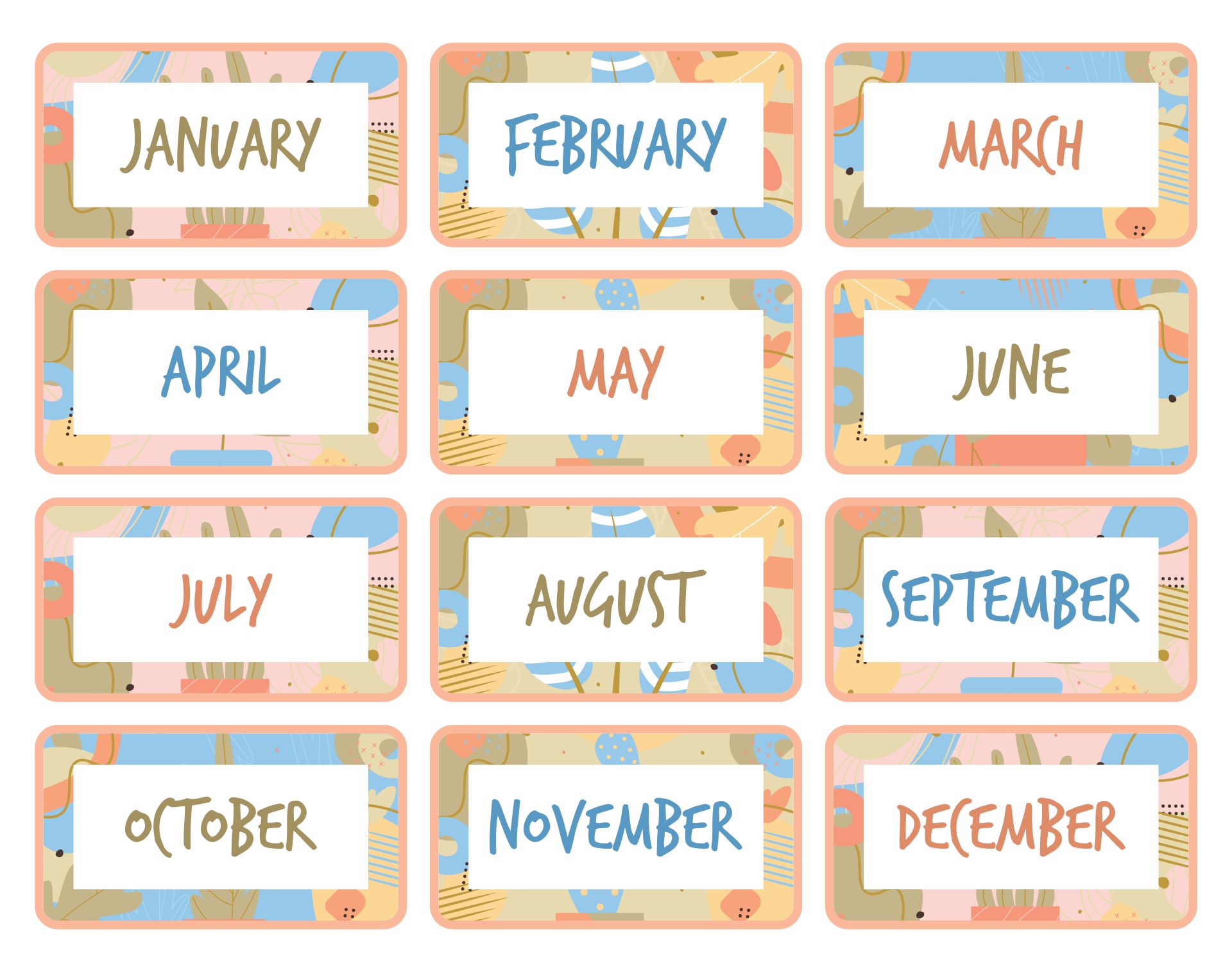 Printable Classroom Calendar Months