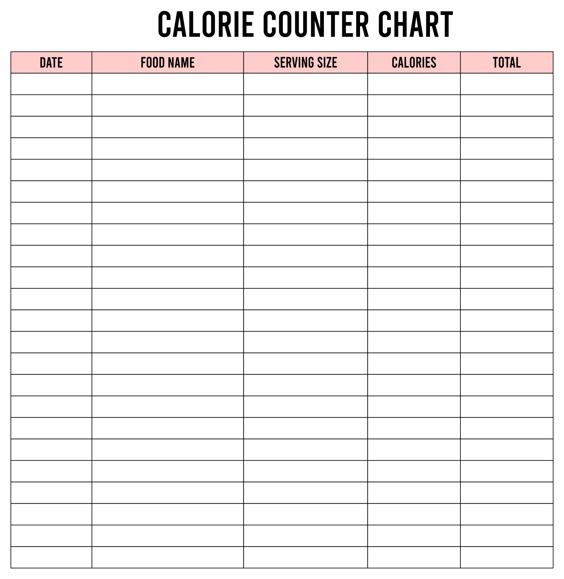 Calorie Counter Worksheet Printable