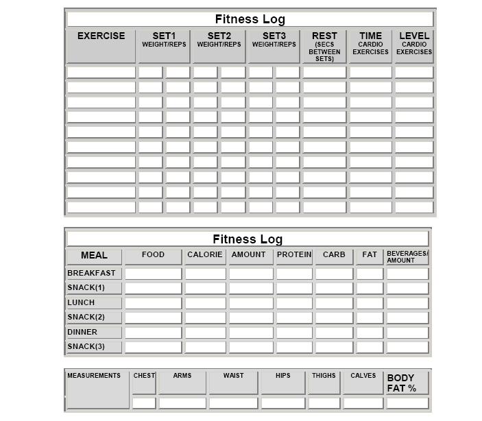 Fitness Log Sheets Printable